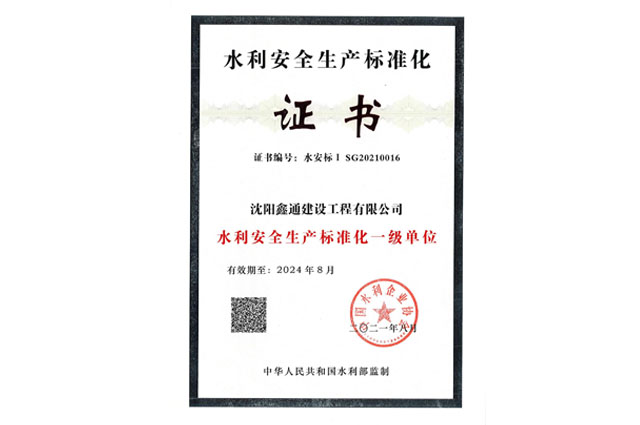 水利安全標(biāo)準(zhǔn)化一級(jí)證書
